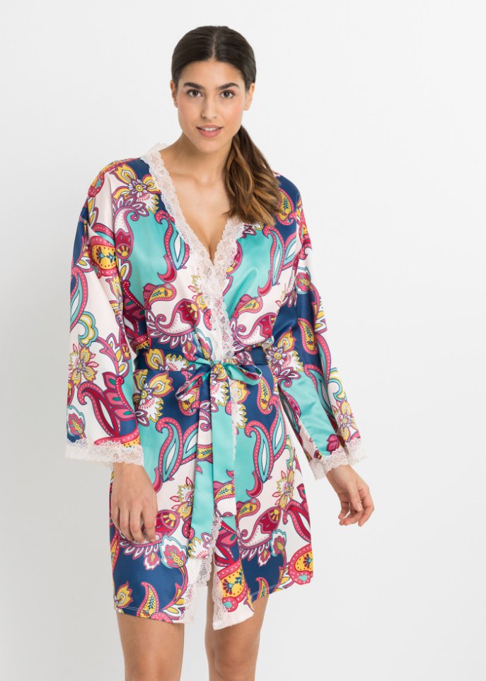 Satin Kimono mit modernem Paisley Print