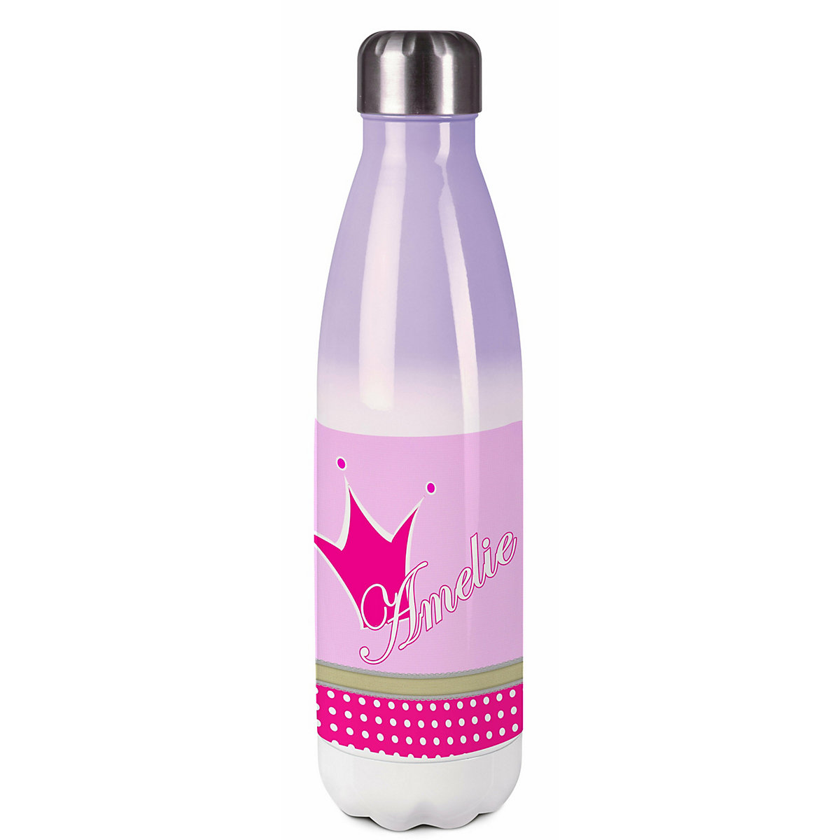 Edelstahl Kinder Thermoflasche / Trinkflasche bunt Krone Farbe pink Spülmaschinenfest, Auslaufsicher, Bruchfest, Doppelwandig, Für Heißgetränke geeignet, Mit Deckel, Isoliert