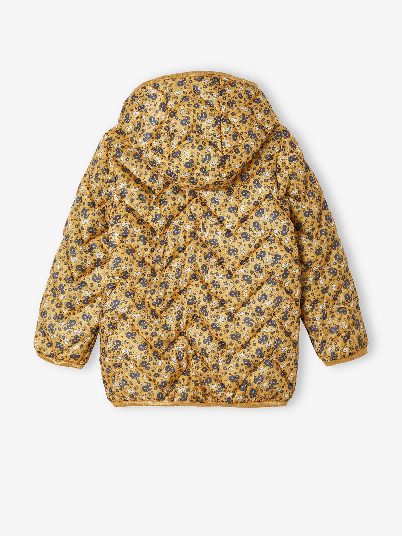 Doudoune légère à capuche fille motifs imprimés moutarde imprimé