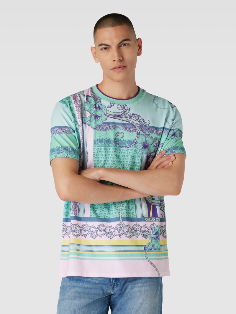T-Shirt mit Allover-Muster in helltürkis
