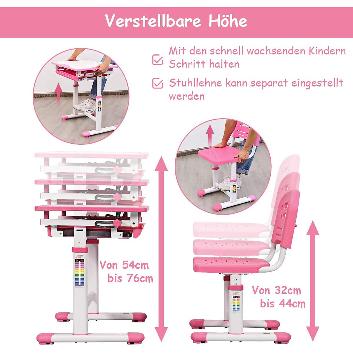 Kinderschreibtisch Kindermöbel mit Stuhl, höhenverstellbar