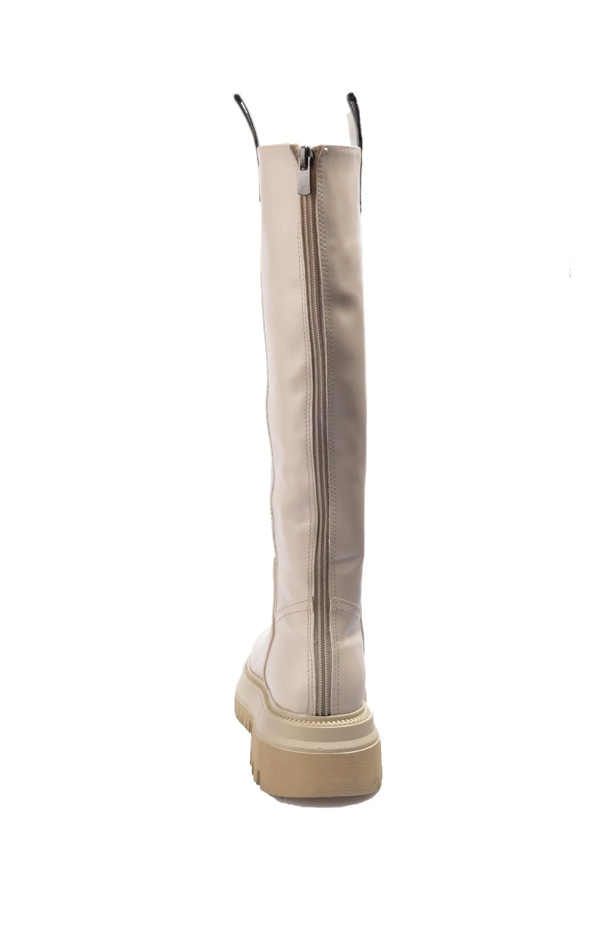 Mio Gusto  Beigefarbene, pelzgefütterte Damenstiefel mit Reißverschluss hinten