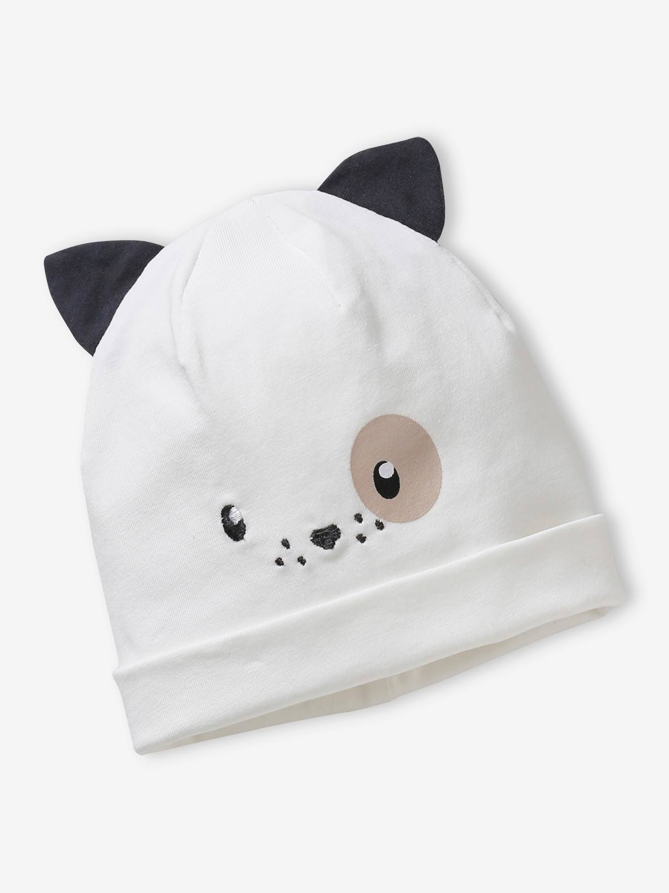 Ensemble chien bonnet + moufles + foulard bébé imprimé personnalisable blanc