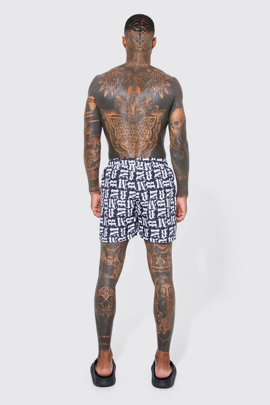 Kurze Badehose mit Gothic-Print