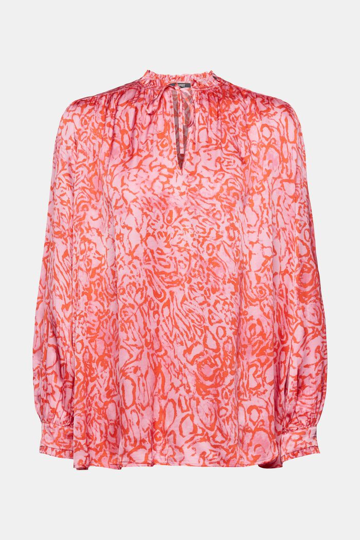 Gemusterte Satinbluse mit Rüschenkante