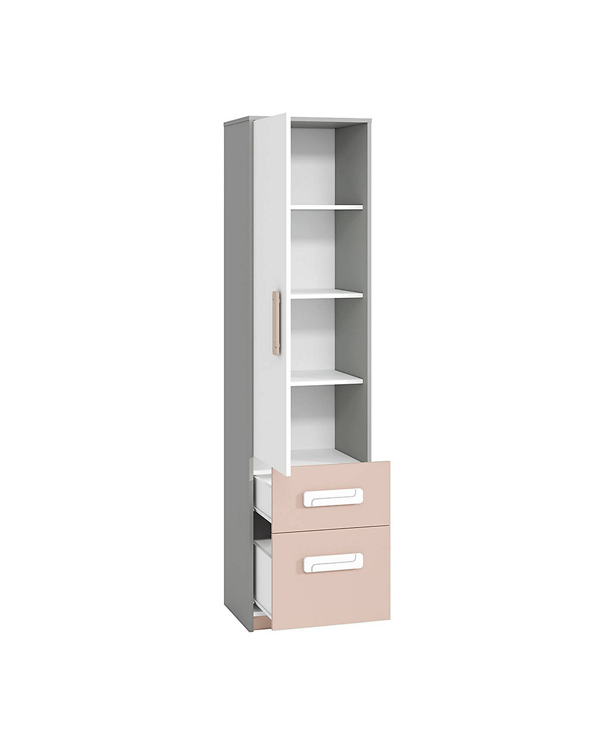 Kinderzimmer Wäscheschrank grau INGOLSTADT-131 mit Fronten in weiß und Absetzungen in rosa, B/H/T: ca. 50/199/41 cm
