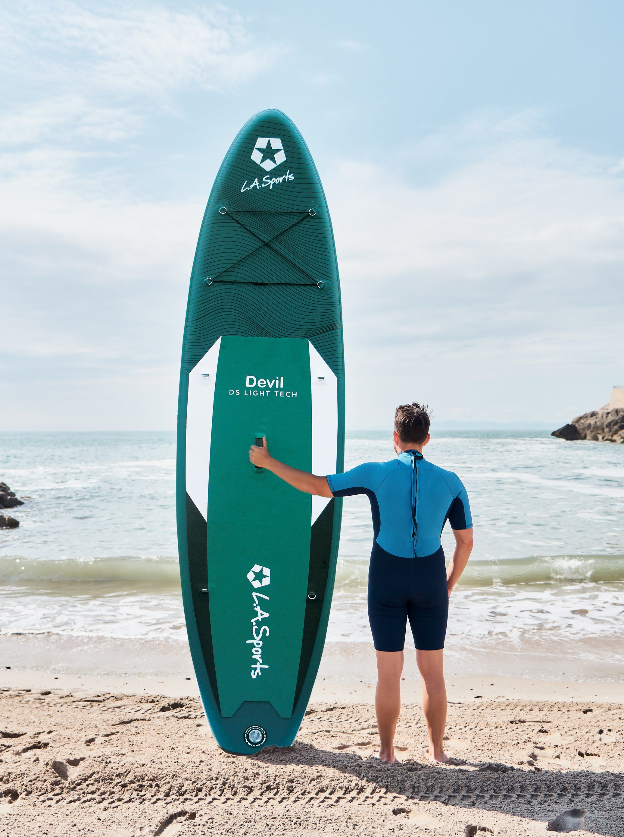 L.A. Sports Inflatable SUP-Board Devil 10.1” Set SUP mit Sitz Allround Stand-Up Paddle Board 330 cm, Stand Up Paddeling Board, (Set, mit ALU Paddel & Spinera Classic SUP Sitz), für Jugendliche & Erwachsene, Anfänger und Fortgeschrittene Paddler