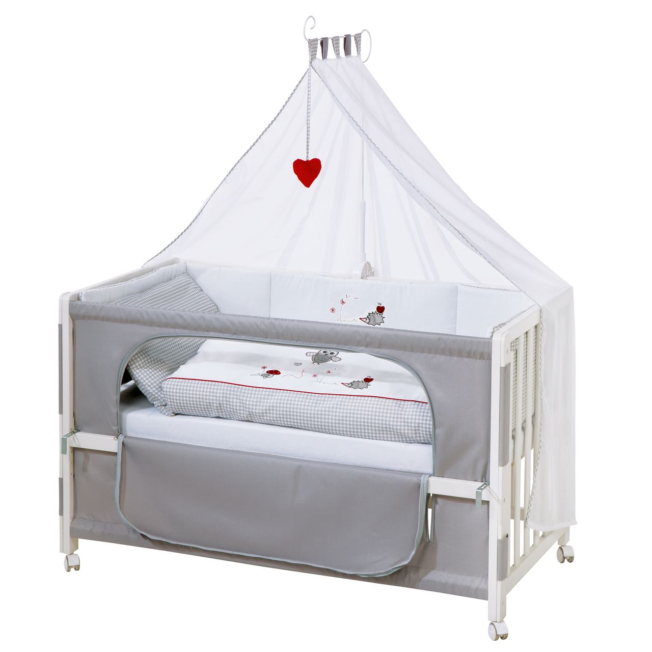 Roba Roombed, Babybett 60x120 cm 'Adam & Eule', Beistellbett zum Elternbett, komplette Ausstattung