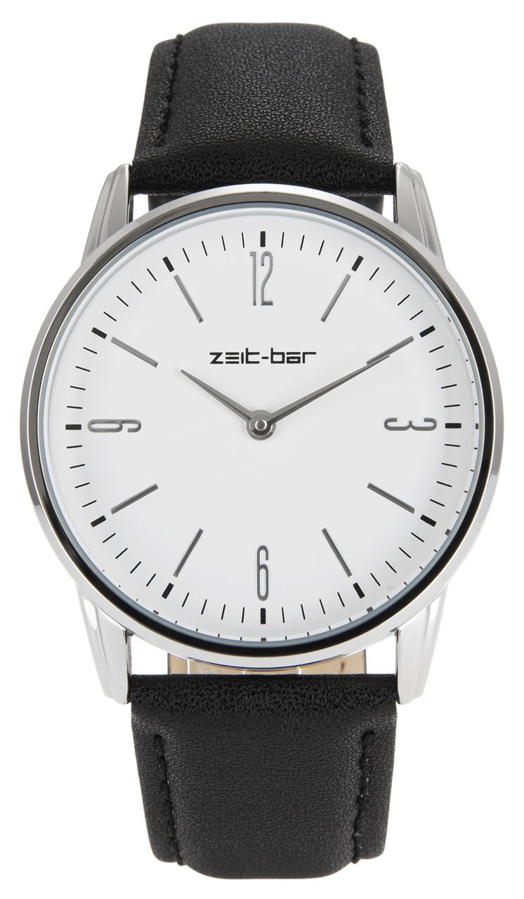 Zeit-Bar Funk-Armbanduhr Metall-Gehäuse, Leder-Uhrband
