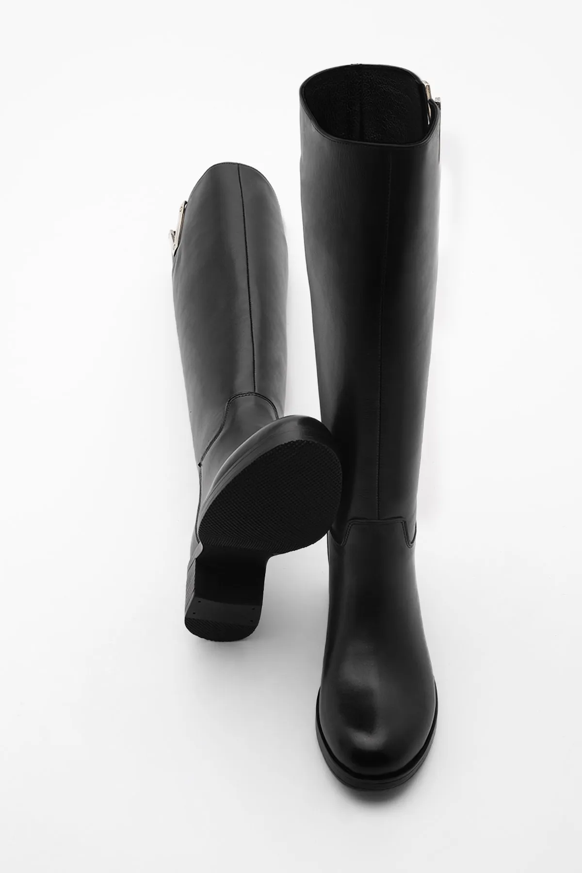 Marjin  Damen-Stiefel aus echtem Leder mit Absatz über dem Knie Zekna schwarz