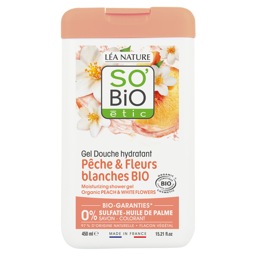 LÉA NATURE SO BiO étic Gel douche hydratant¹, Pêche et Fleurs blanches Bio Gel douche