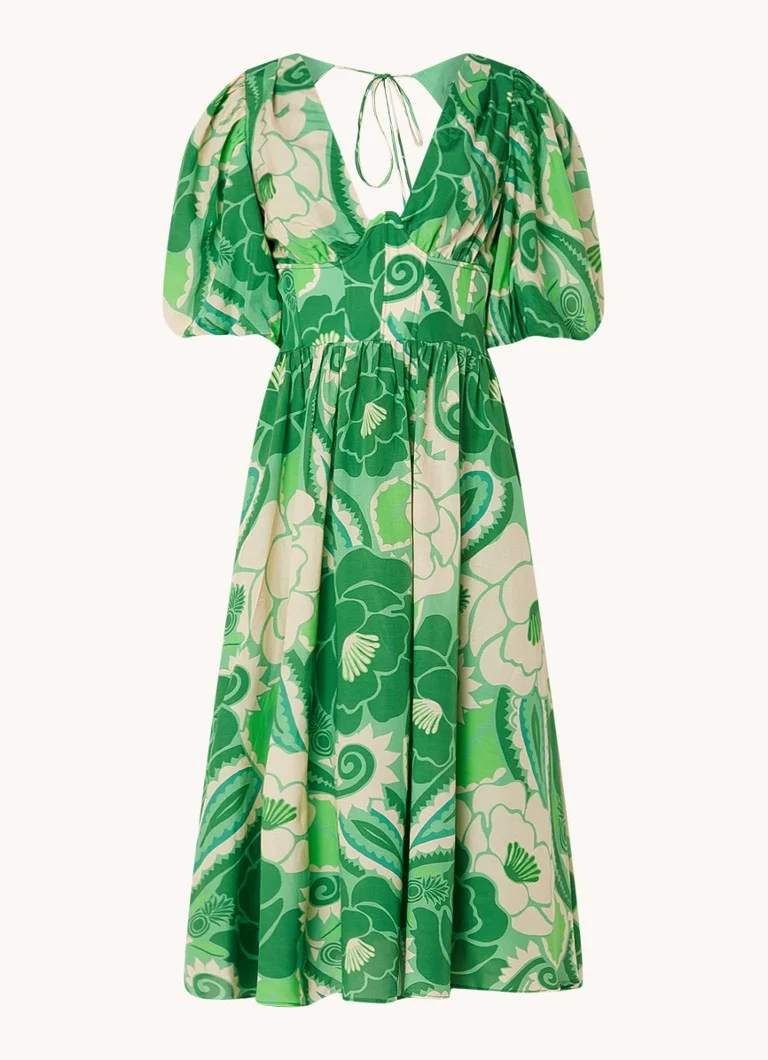 Vestido midi estampado floral de Farm Rio con mangas abullonadas