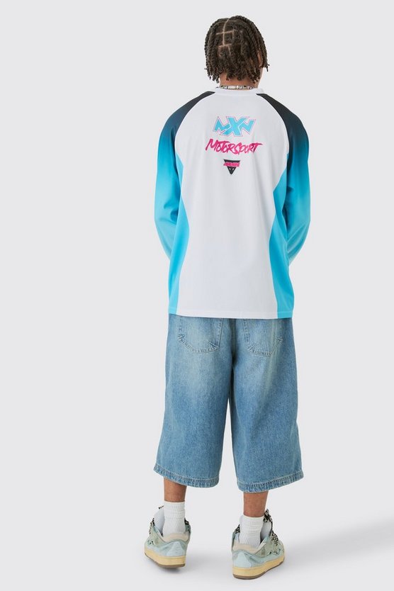 Langärmliges Oversize Oberteil mit Motorsport Man Print