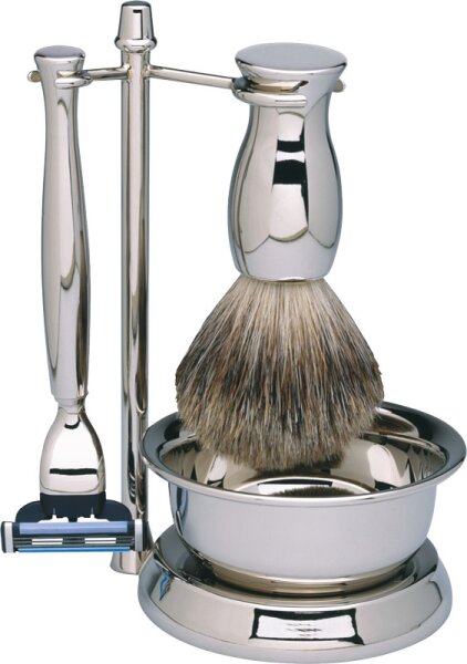 Erbe Solingen 4-teilig verchromt/glänzend - Gillette Mach 3 - mit Schale Rasierset