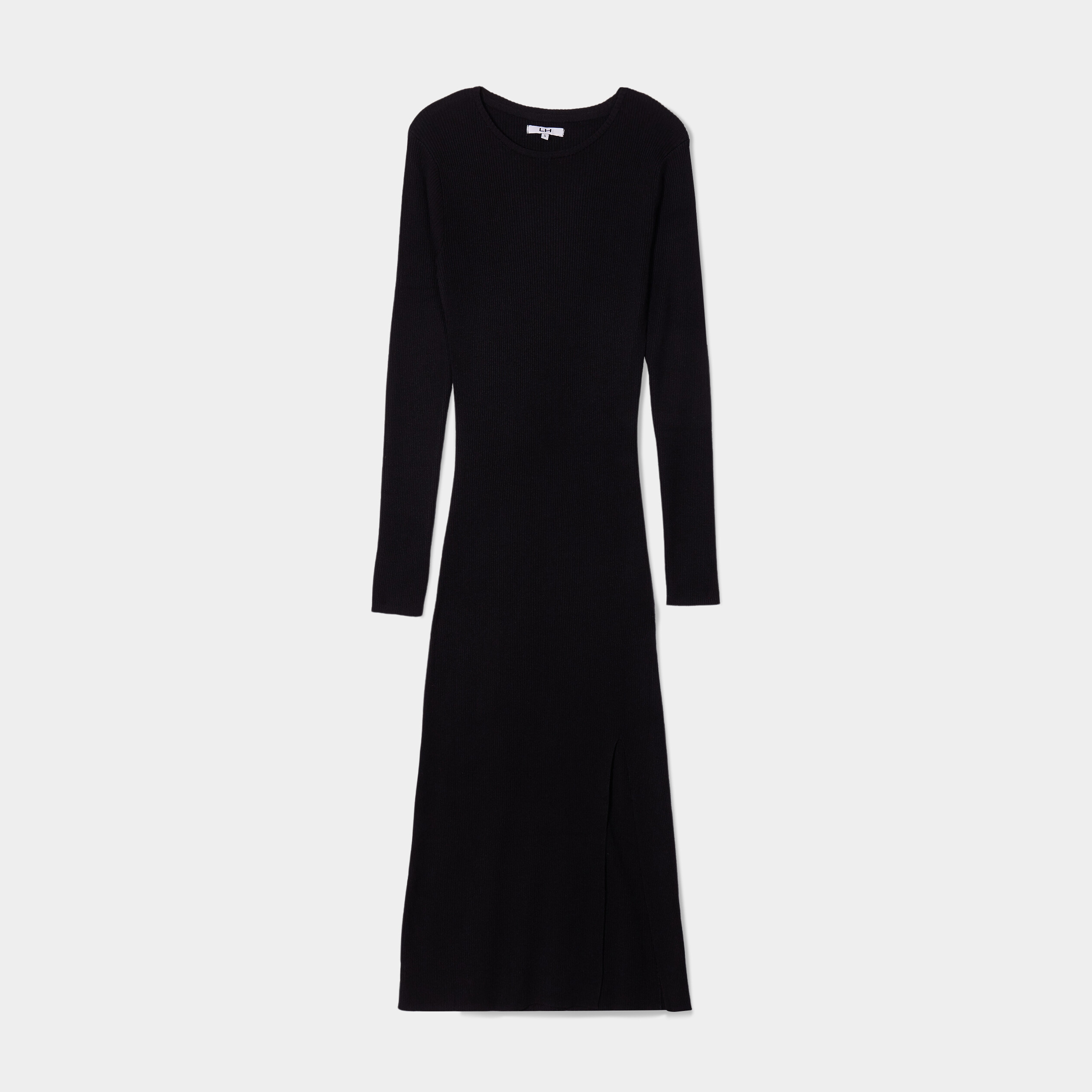Robe pull longue moulante fendue noir femme | La Halle