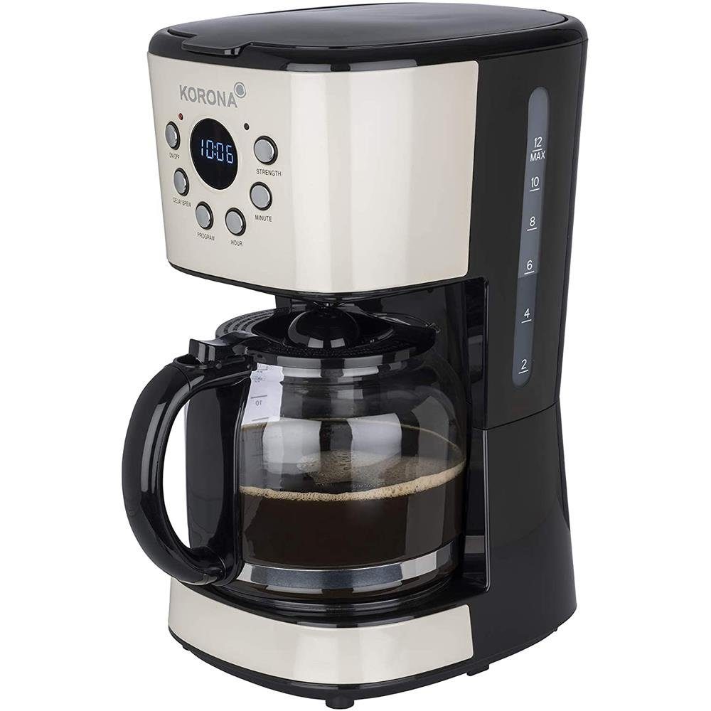 KORONA Filterkaffeemaschine Retro Kaffeemaschine, Vintage Design, Timer, 900 Watt, 1,5 L, LCD Anzeige, Permanentfilter