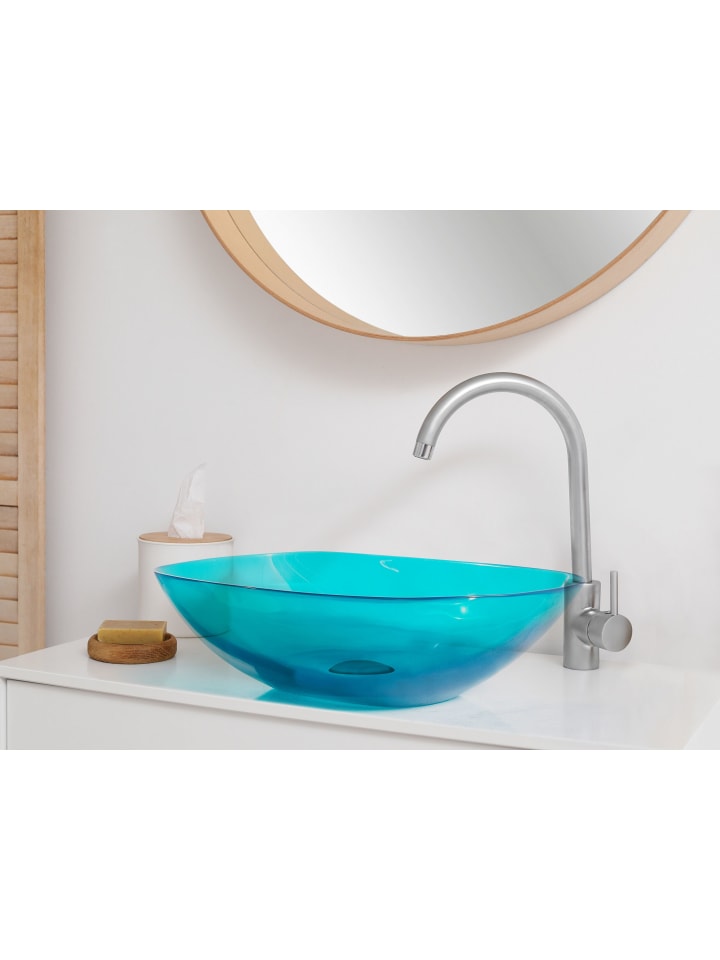Beliani Waschbecken MOENGO in Transparent/Blau - (W) 54 x (H) 15 x (L) 36 cm günstig kaufen onesize