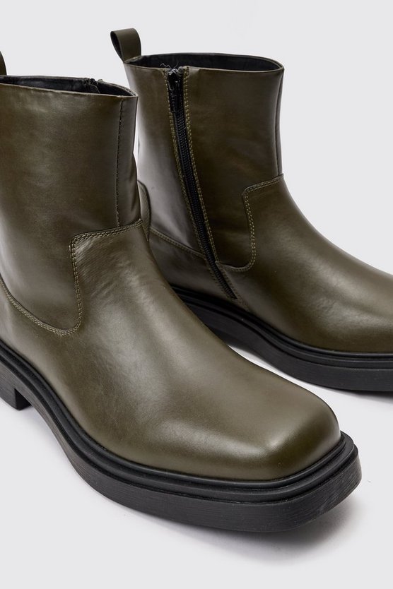 Eckige PU-Stiefel mit Reißverschluss