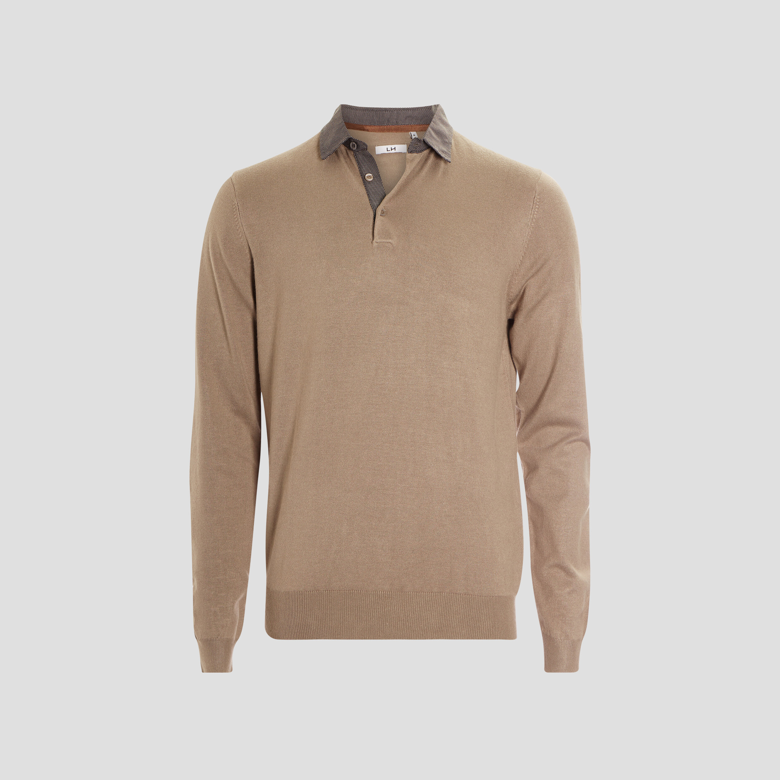 Pull avec col polo taupe homme | La Halle