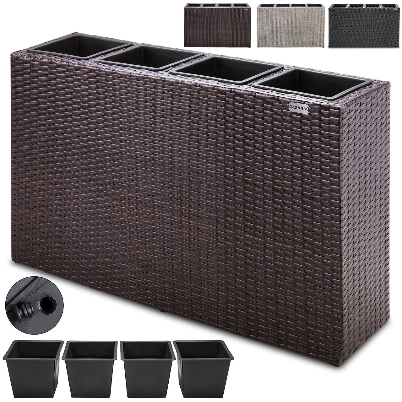Casaria Blumenkasten Polyrattan 4er 95 x 60 x 27cm creme