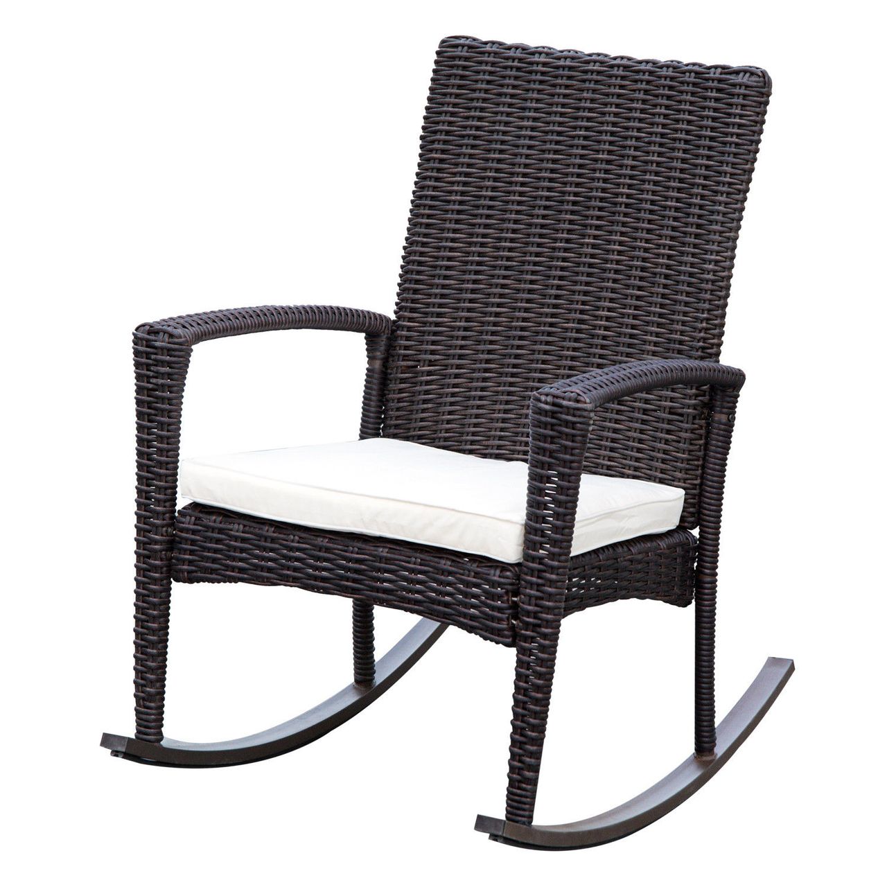 Outsunny Schaukelstuhl mit Kissen Polyrattan Metall Braun 66x88x98cm