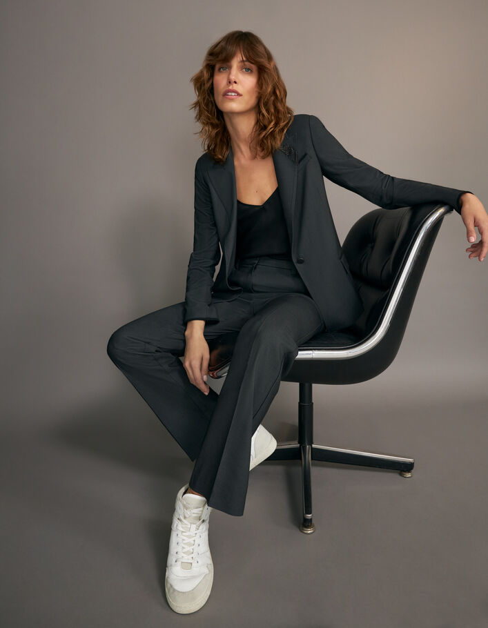 Veste de tailleur noire jacquard faux-uni Femme