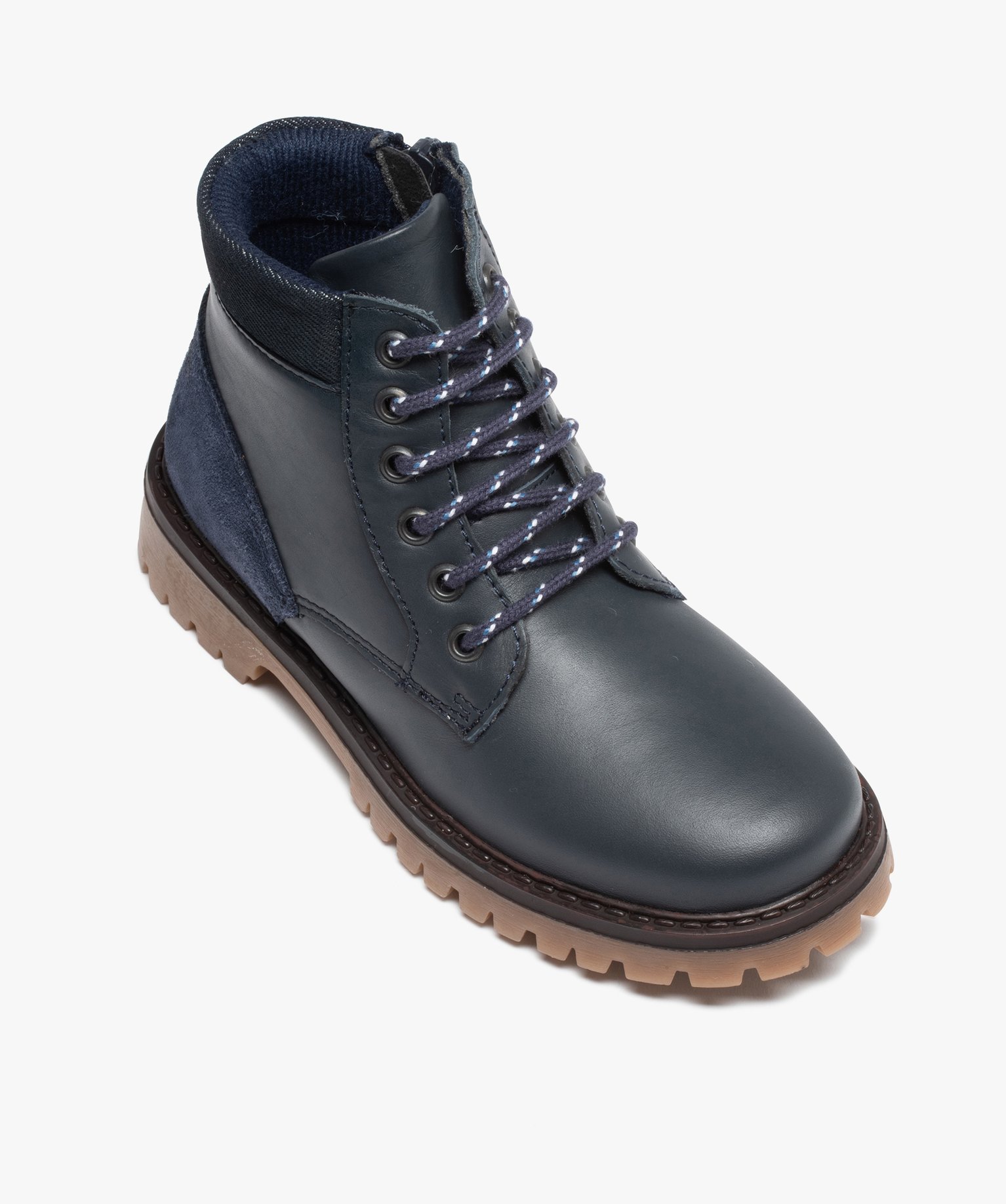 Boots Garçon avec dessus cuir uni et semelle crantée | GEMO