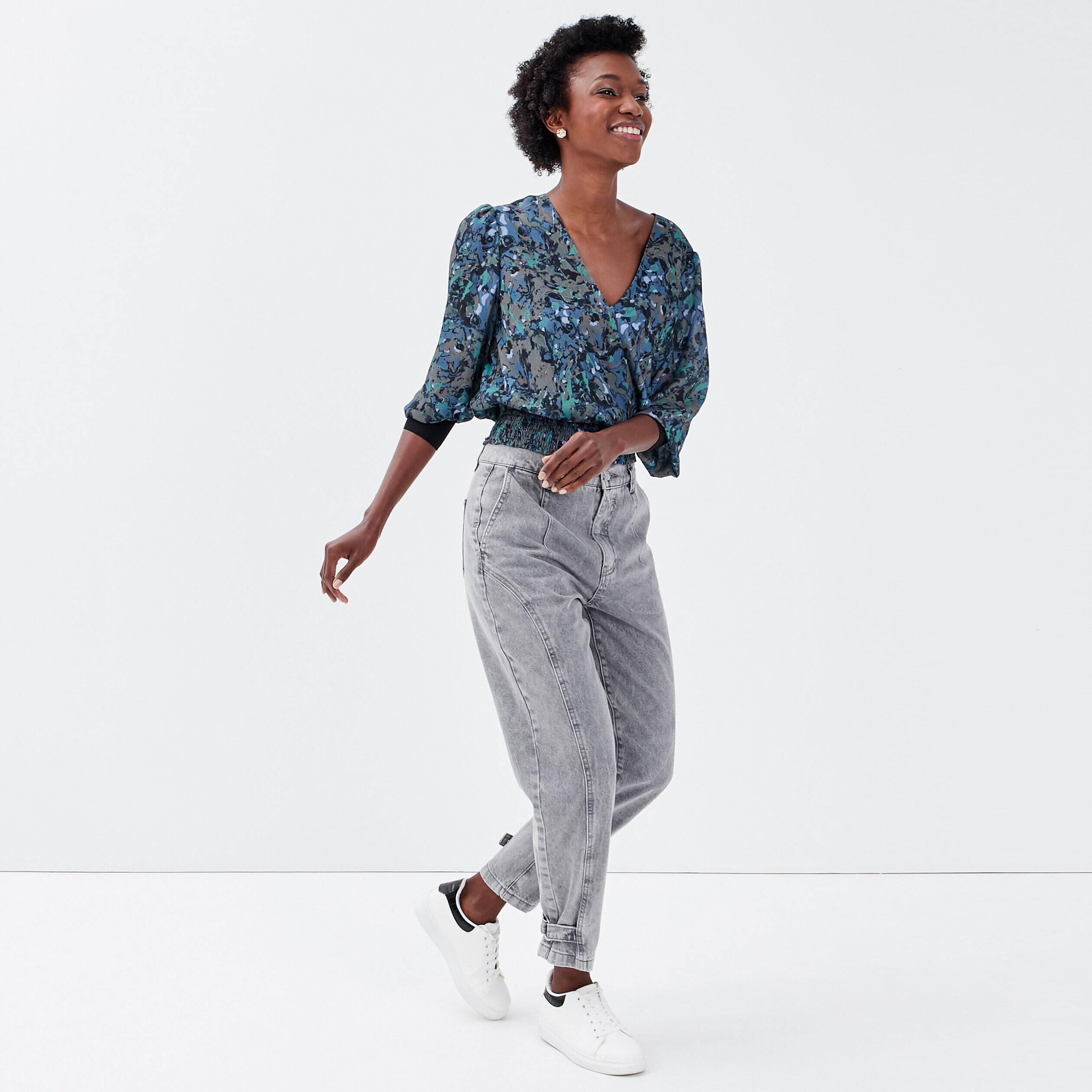 Blouse manches longues bleu canard femme | Cache Cache