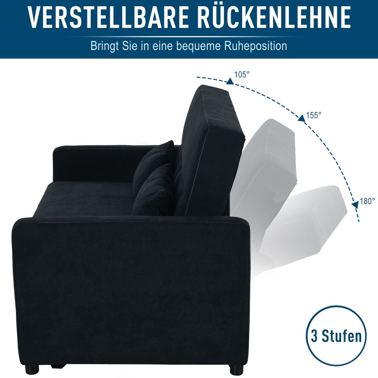 HOMCOM Schlafsofa Klappsofa 2-Sitzer Stoffsofa Bettsofa Bettsofa Schwarz