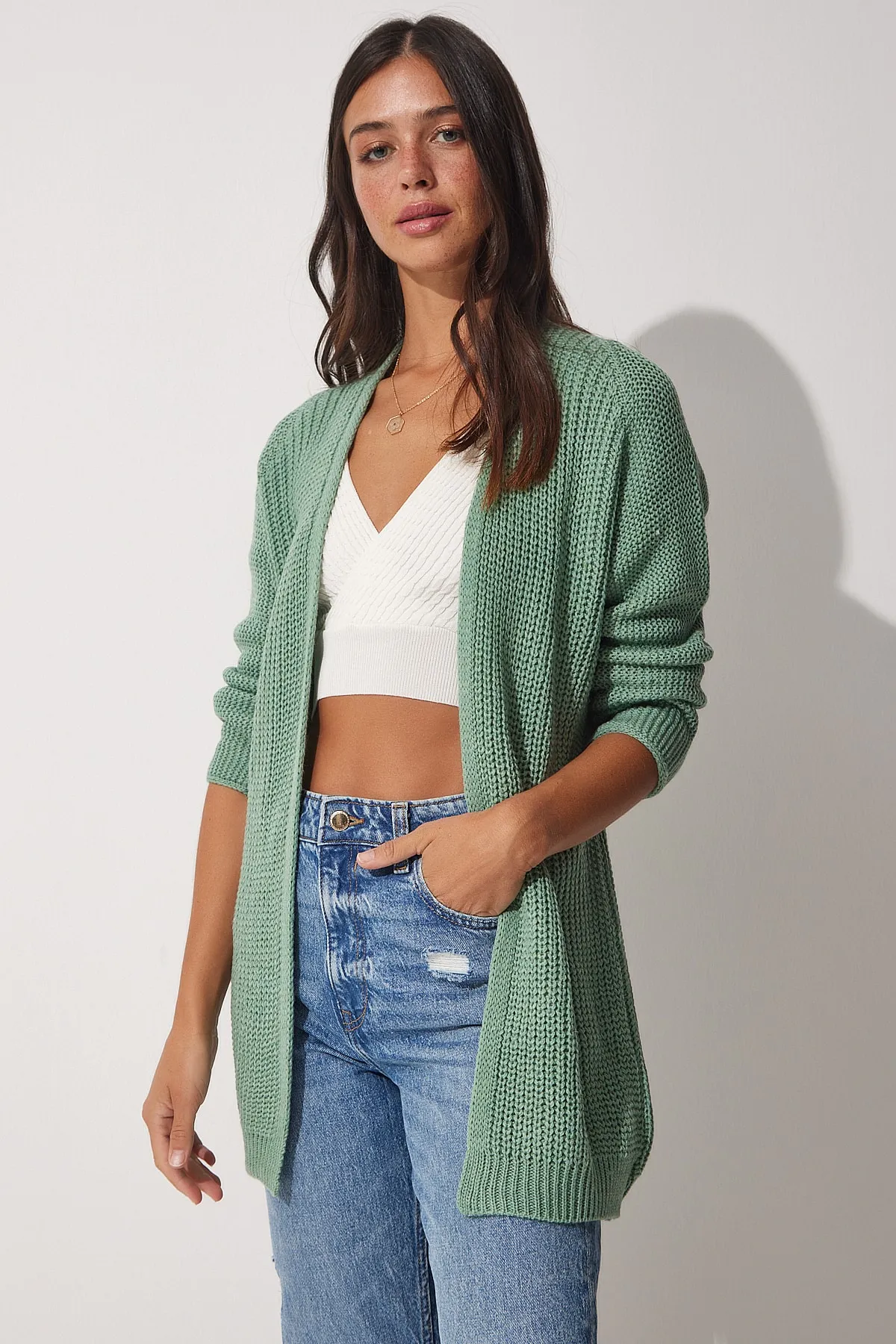 Happiness İstanbul  Strickjacke - Grün - Regular Fit