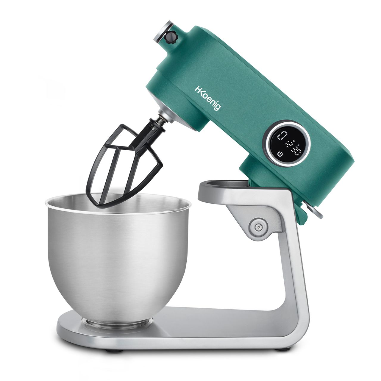 H.Koenig KM128 Küchenmaschine, professionell, multifunktionell, 5 l, Edelstahl, Mattgrün, leistungsstark, 800 W, 8 Geschwindigkeitsstufen, grün