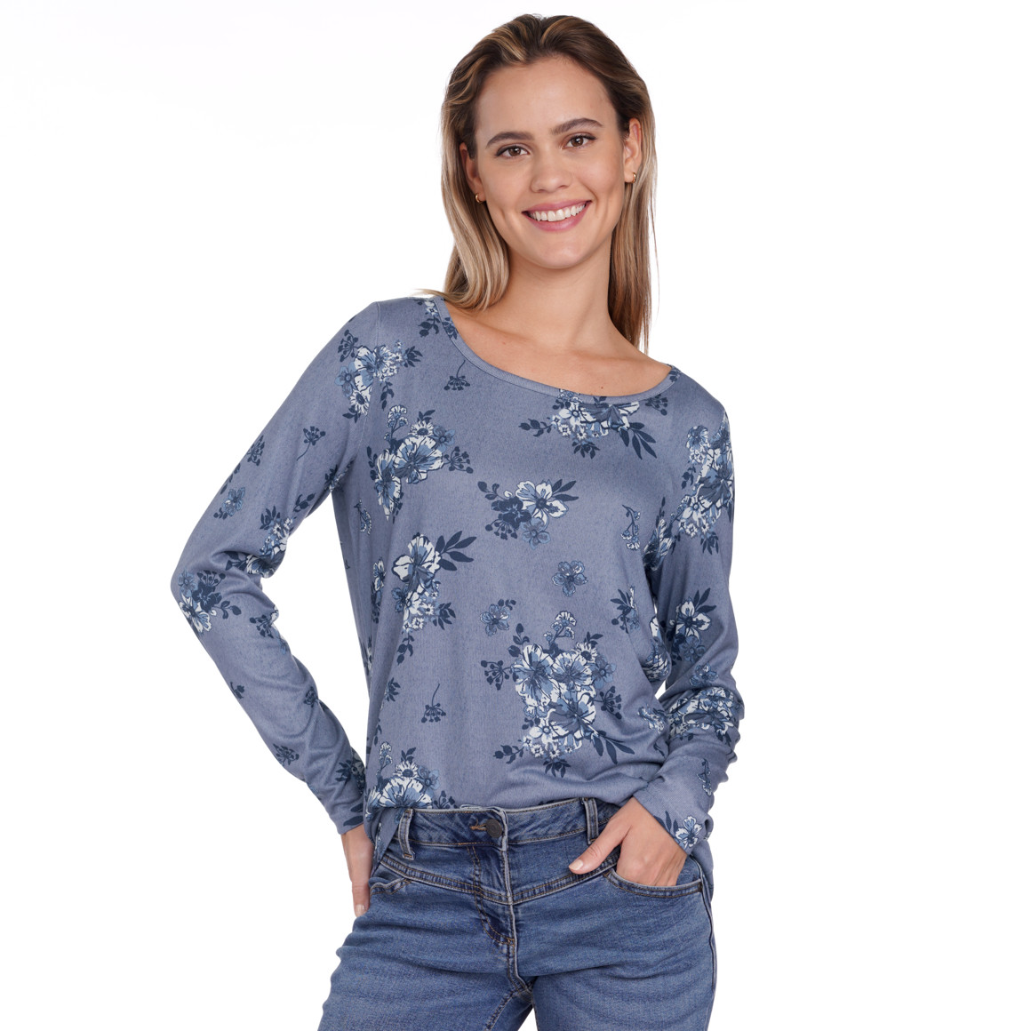Damen Langarmshirt mit floralem Allover-Print