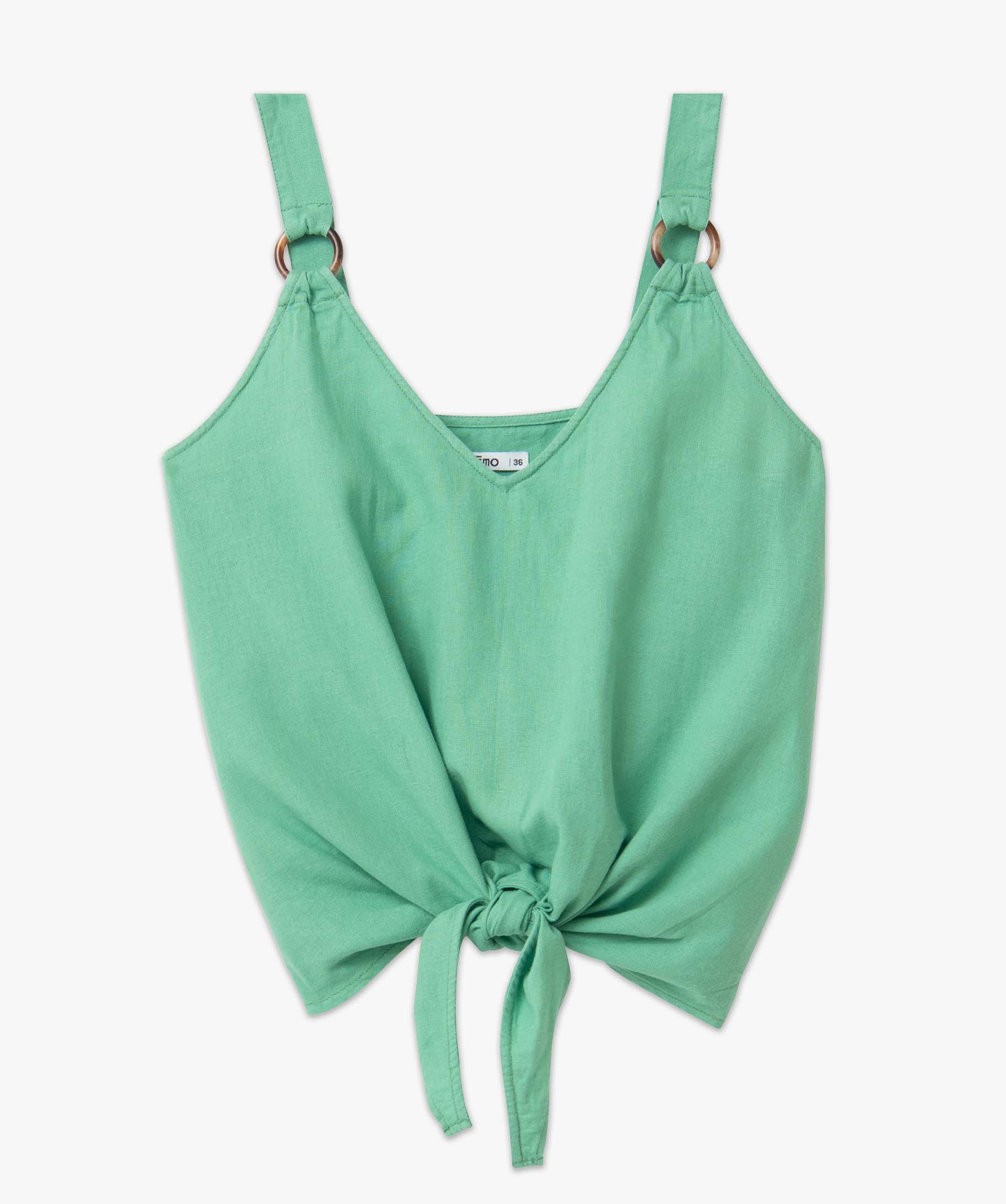 Débardeur femme avec bretelles fantaisie contenant du lin vert | GEMO