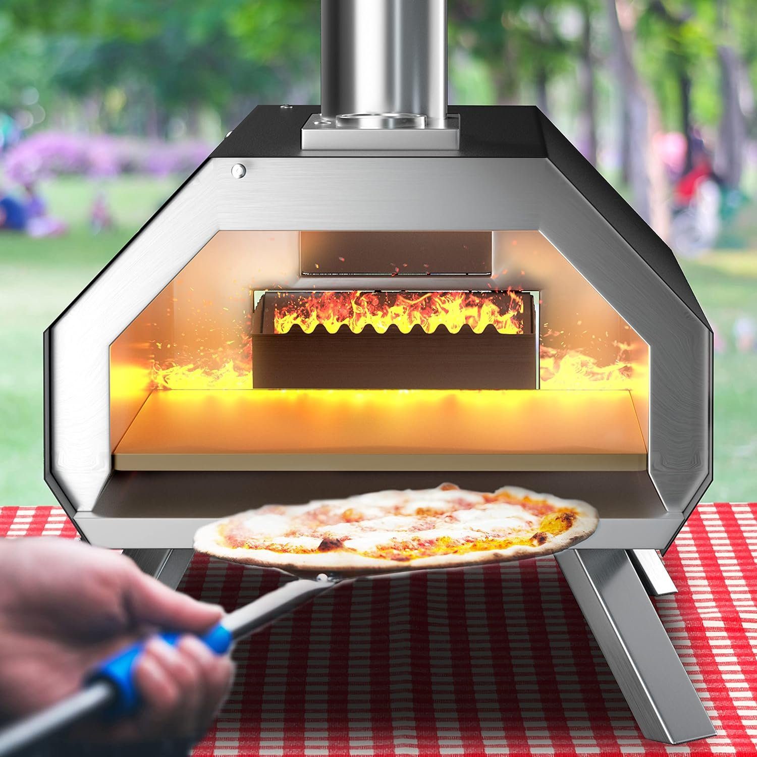 KOMFOTTEU Pizzaofen Gartenofen, mit Pizzastein, Pizzaschieber & Thermometer