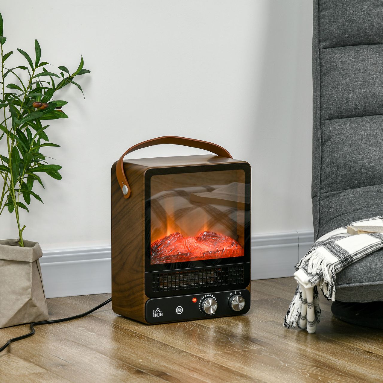 HOMCOM Elektrokamin mit Einstellbarer Temperatur Rrealistische Flammen