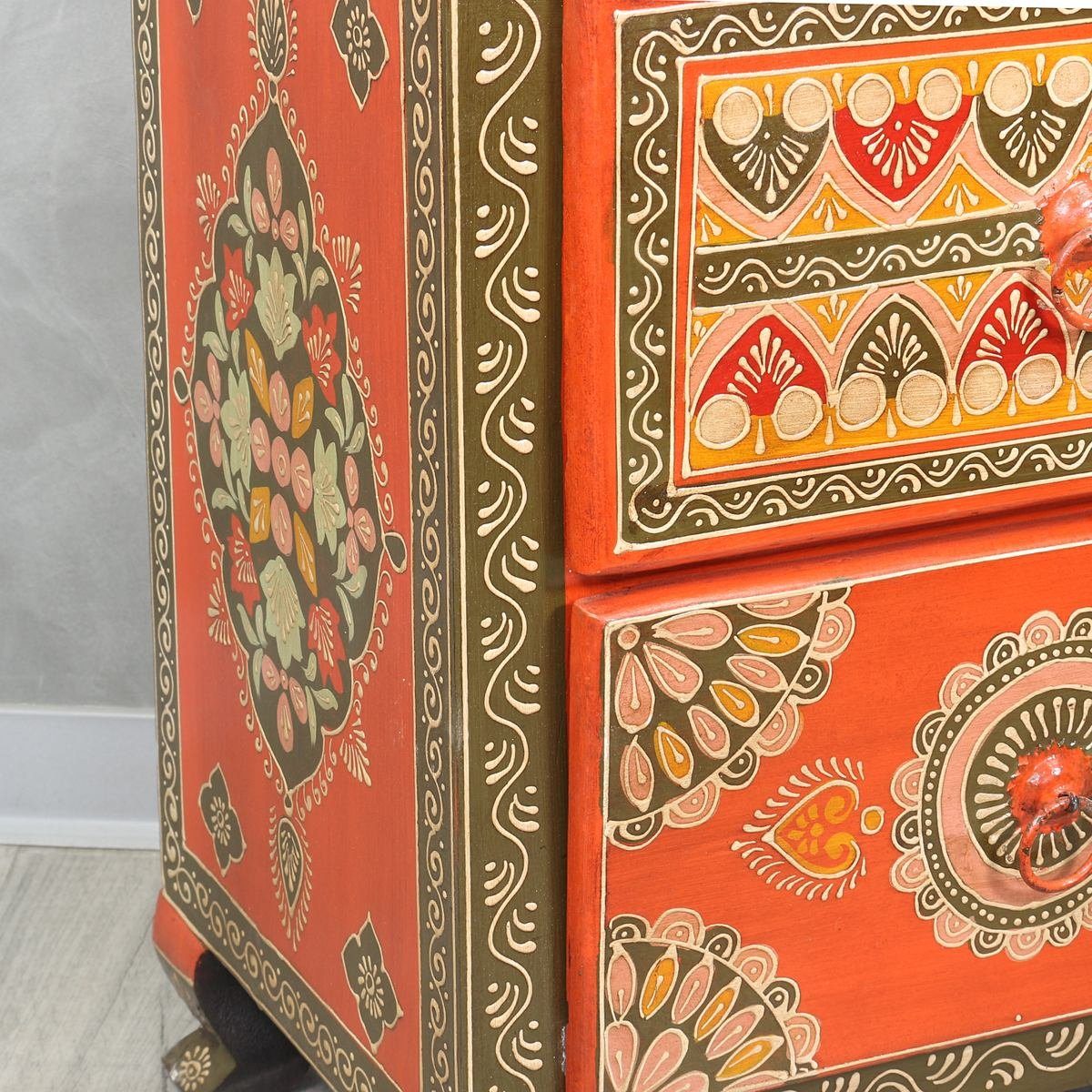 Oriental Galerie Mehrzweckschrank Kommode mit zwei Schubladen Indien Rot Bunt 52 cm Handarbeit