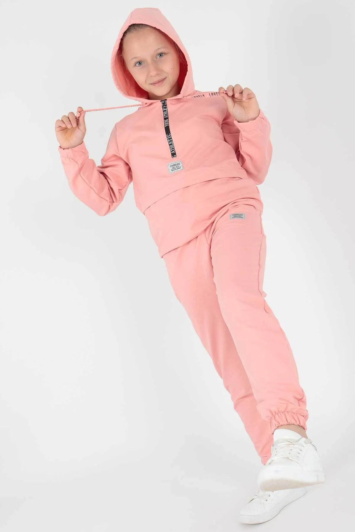 AHENGİM  Junges bedrucktes Trend-Trainingsanzug-Set für Mädchen Ak2233