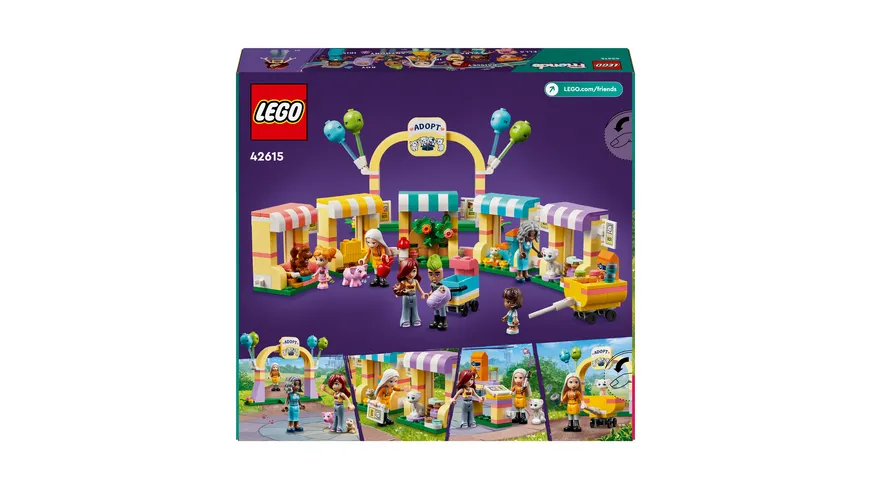 LEGO Friends 42615 Tieradoptionstag, Set mit Spielzeug-Tieren inkl. Hund