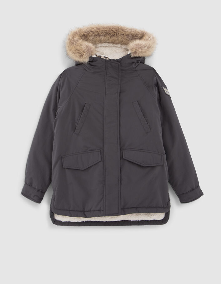 Parka 3-en-1 grise et doudoune réversible fille