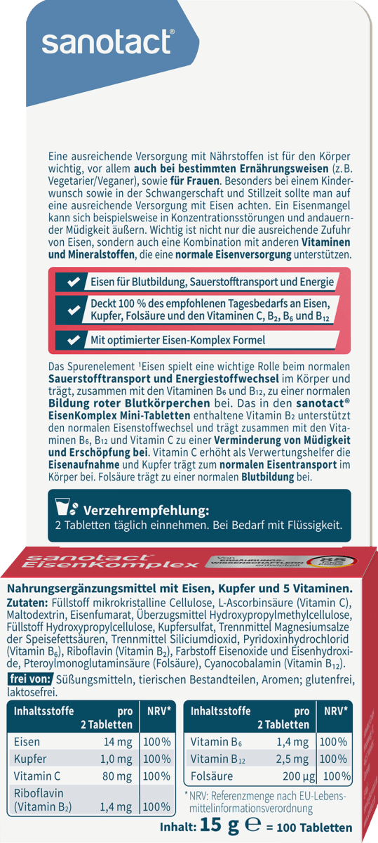 Eisen Komplex Mini-Tabletten (100 Stück), 15 g