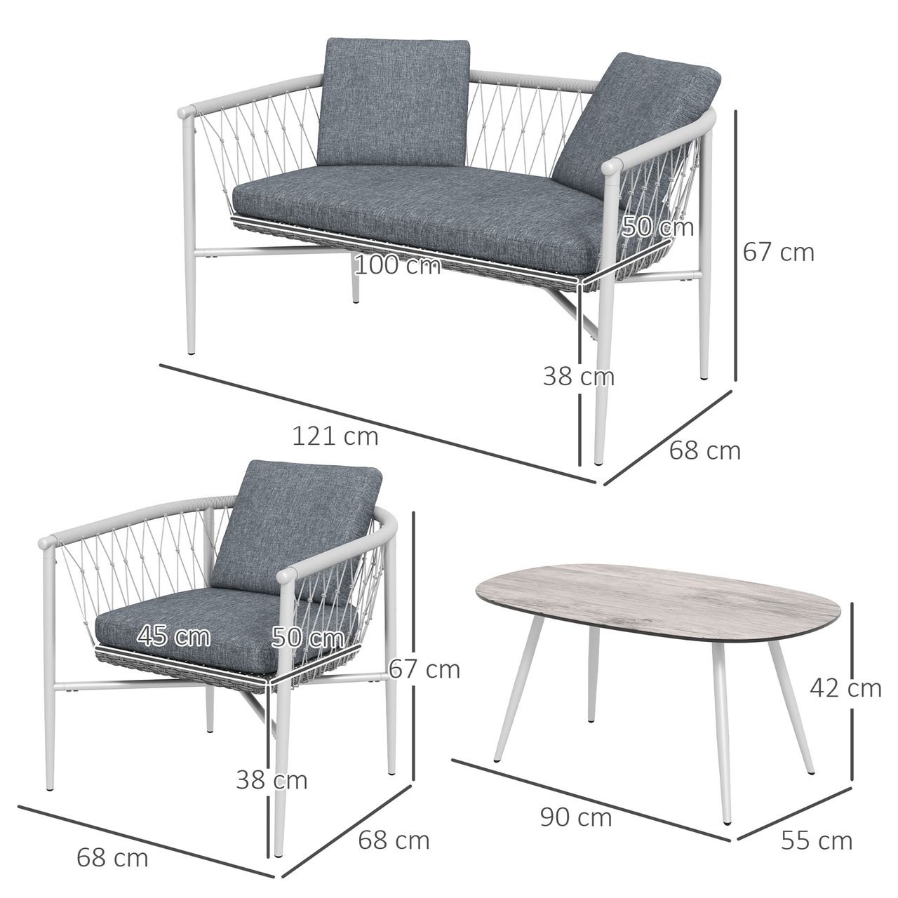 Outsunny 4 tlg. Rattan Gartenmöbel-Set mit Kissen, Schaukelfunktion für Garten