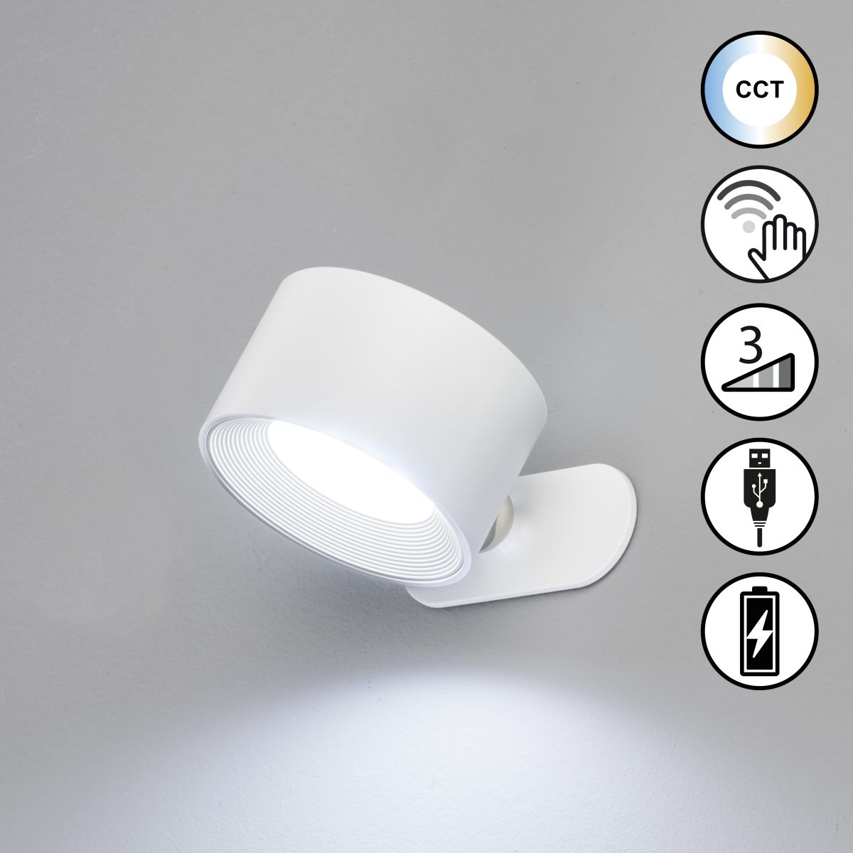 Fischer & Honsel Akku Wandlampe Magnetic Weiß Ø 8 cm