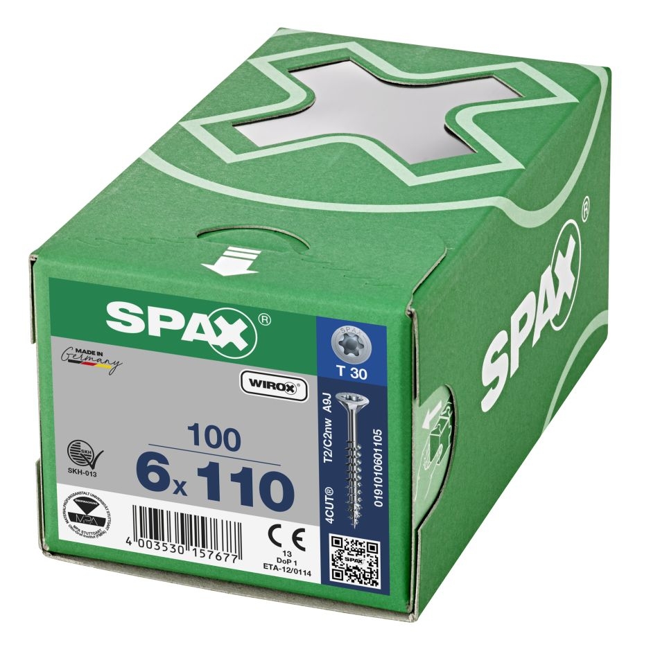 SPAX 0191010601105 Univerzalni vijak 6 x 110 mm, delni navoj, ugreznjena glava, T-STAR plus T30 - 100 kosov