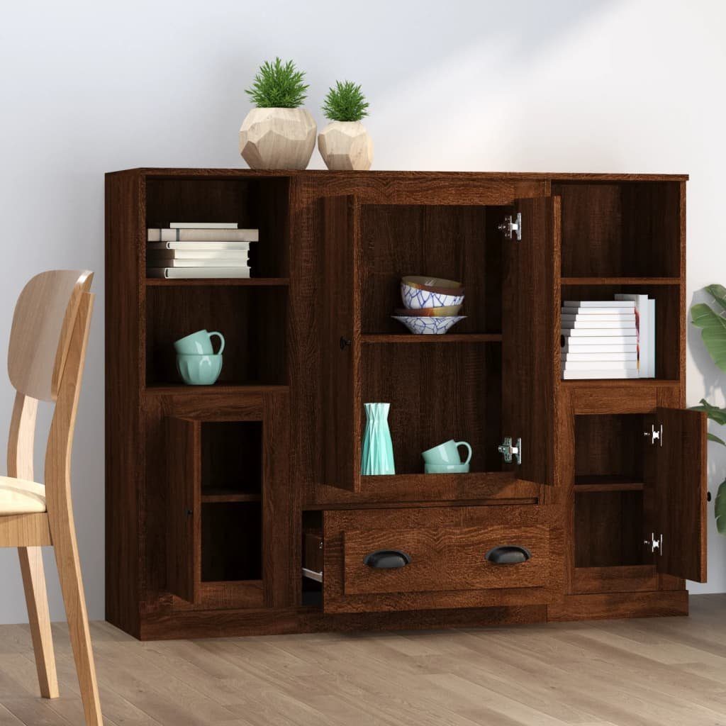 vidaXL Anrichte Highboards 3 Stk Braun Eichen-Optik Holzwerkstoff