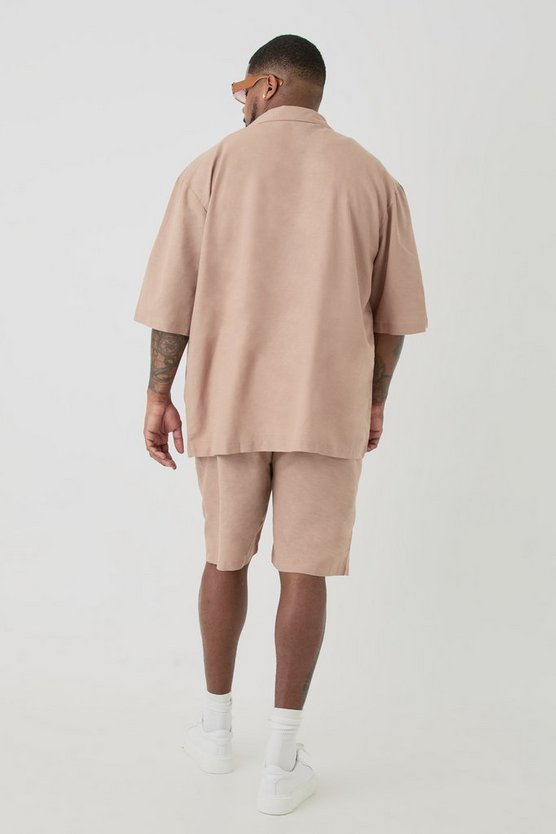 Plus Leinen-Shorts mit elastischem Bund