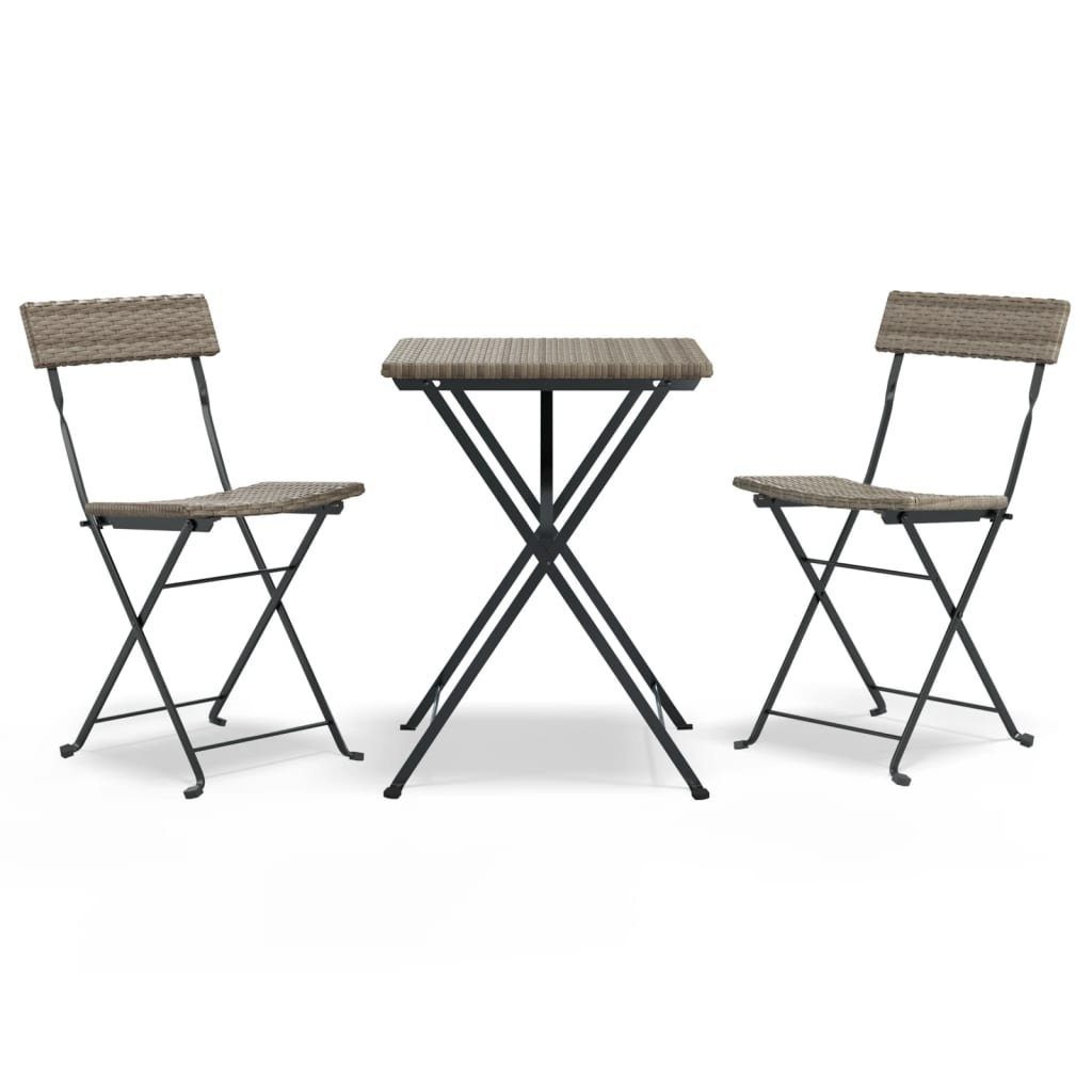 vidaXL Gartenlounge-Set 3-tlg. Bistro-Set Klappbar Grau Poly Rattan, (3-tlg)