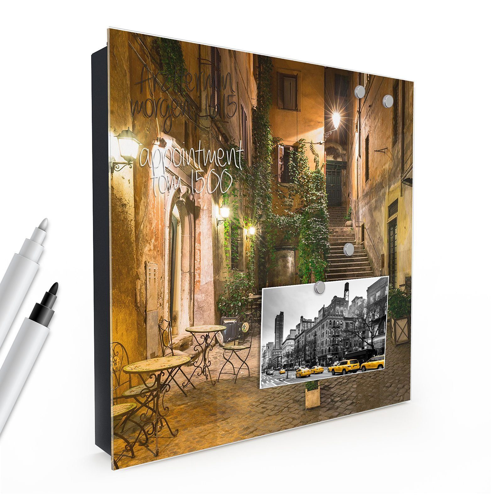 Primedeco Schlüsselkasten Magnetpinnwand und Memoboard mit Glasfront Motiv Gasse bei Nacht (1 St)