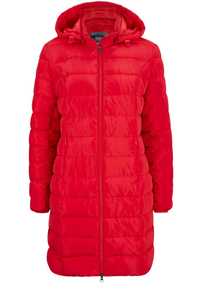 Long-Steppjacke mit verstärkter Taille und Druck hinten