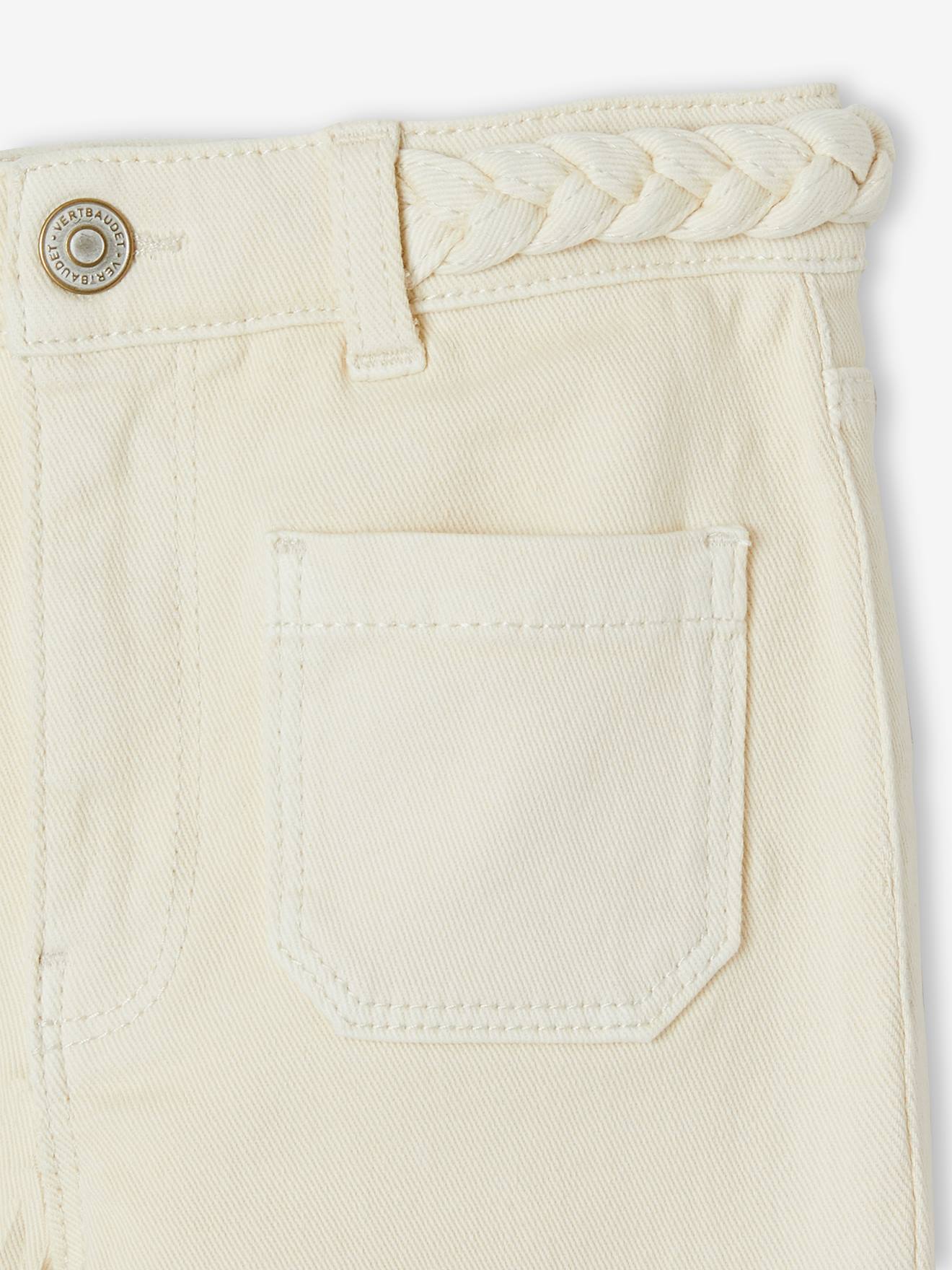 Pantalon flare fille ceinture tressée fantaisie écru