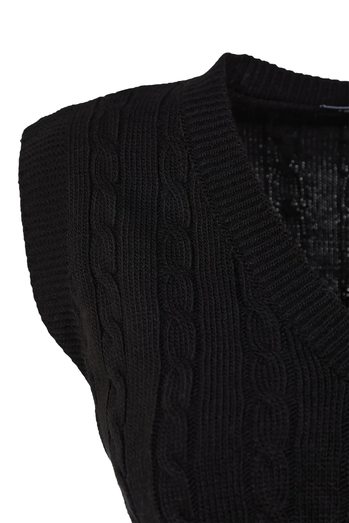 Trendyol Collection  Schwarzer kurzer Strickpullover mit V-Ausschnitt TWOAW22BZ0049